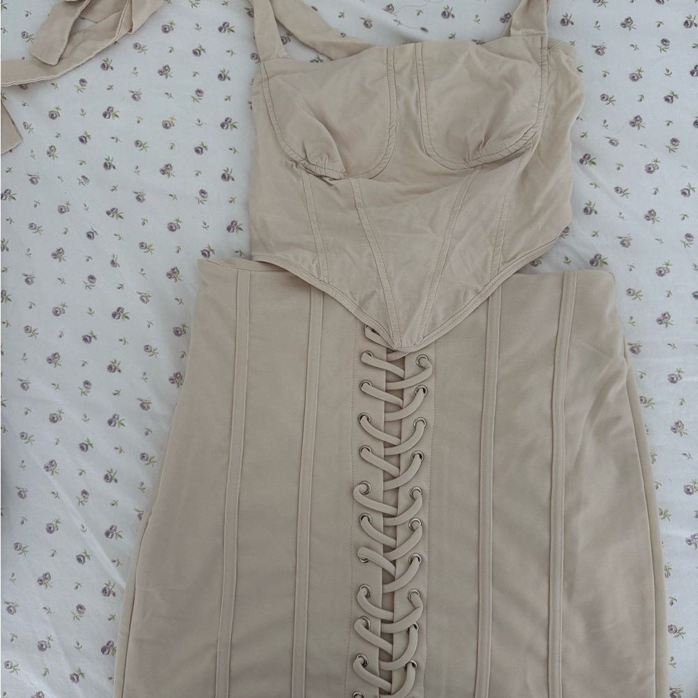Cute Beige Corset Skirt Set